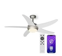 KLARSTEIN Bolero Ventilador de Techo con Luz - 132cm, 6 Velocidades, Modo Verano & Invierno, Control Inteligente, Silencioso, Montaje Flexible, Níquel Cepillado, Blanco