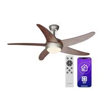 KLARSTEIN Bolero Ventilador de Techo con Luz - 132cm, 6 Velocidades, Modo Verano & Invierno, Control Inteligente, Silencioso, Montaje Flexible, Níquel Cepillado, Nogal