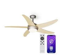 KLARSTEIN Bolero Ventilador de Techo con Luz - 132cm, 6 Velocidades, Modo Verano/Invierno, Control Inteligente App & Voz, Silencioso, Montaje Flexible, Arce
