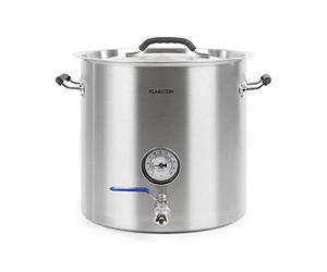 Klarstein Brauheld Pur 35 caldero de mosto de acero 304-35 litros, termómetro integrado, paredes de 0,7 mm de grosor, 3 mm de grosor de la base para placas de inducción, grifo de 1/2", plateado