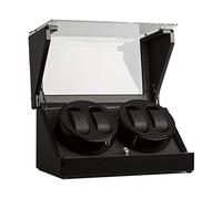 KLARSTEIN CAPM - Estuche Vitrina para Relojes, Bobinadora, Ventana acrílica, Carcasa lacada, Hecha a Mano, Aspecto Fibra de Carbono, 4 programas de rotación, 2 bobinas para 4 Relojes, Negro