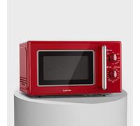 Klarstein Caroline Microondas - Microondas combi 2 en 1 con función grill, 20 litros, 700/1000 W de potencia, Ø 25,5cm, Diseño retro, Acero inoxidable, Rojo
