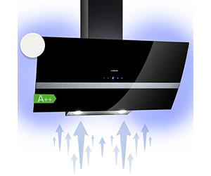 Klarstein Clara Campana Extractora 90 cm Angular, Campanas Extractoras, Extractor Cocina con Filtro Aluminio para Grasa, Apto Lavavajillas, Flujo de aire de 509m³/h, Luz LED RGB, Bajo Consumo Clase A