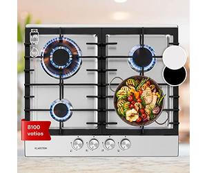 Klarstein Cocina de Gas Butano, 4 Fuegos para Encimera, Potencia 8100W, Placa Integrada de Acero y Cristal, Fogones para Cocinas, 4 Anillos GPL