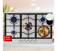 Klarstein Cocina de Gas Butano 5 Placas Cocina Gas Cocina Cocina Potencia 11100W Placa de Gas Butano Integrado Acero y Cristal Cocina Gas Cocina Cocina 5 Anillas GPL
