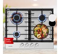 Klarstein Cocina de Gas Butano l Placa Gas Butano, de 4 Fuegos, Fogones con Quemador, Válvula Seguridad, Autoapagado, Rejillas de Hierro Fundido, Tamaño 60 cm l Encimera Cocina de Butano, Plata