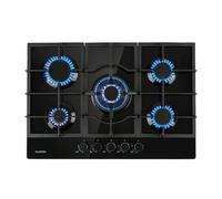 Klarstein Cocina de Gas Butano l Placa Gas Butano de 5 Fuegos, Fogones con Quemador, Válvula Seguridad, Autoapagado, Rejillas de Hierro Fundido, Tamaño 75 cm l Encimera Cocina de Butano, Negro