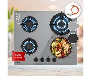 Klarstein Cocina de Gas Butano, Placa Gas 4 Fogones de 8000W, Hornillo Camping Gas Portatil para Caravana, Encimera Placa Gas Butano de Acero Inoxidable, Cocinas de Gas, Quemador de Gas 4 Quemadores