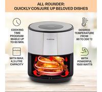 Klarstein Freidora de Aire Caliente de 1500W de Calentamiento Rápido para Cocinas, Freidora Sin Aceite Digital de 4.3L, Pantalla Táctil, Temporizador, Temperatura Ajustable, Air Fryer 8 Programas