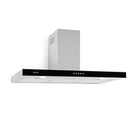 Klarstein Darya extractor de humos de pared - Clase A, 90 cm, extracción de 310 m³/h, 2 filtros de grasa de aluminio, 66 dB, acero inoxidable, frontal negro de vidrio acrílico, ventilación, plateado