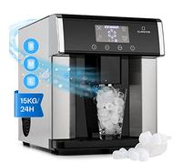 Klarstein Eiszeit Máquina de Hielo Plata - Acero inox, depósito 3 L, 15 kg/24 h, hielo en 12 min, ~12 cubitos/ciclo en 3 tamaños | Pantalla táctil, alarma cubeta llena y falta de agua