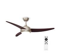 KLARSTEIN El Paso Ventilador de Techo con Luz - Silencioso, 6 Velocidades, Mando a Distancia, 3 Aspas, Interior & Exterior, Lámpara LED, 132cm, Reversible, Walnut