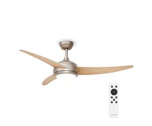 KLARSTEIN El Paso Ventilador de Techo con Luz - Silencioso, 6 Velocidades, Mando a Distancia, 3 Aspas, Interior & Exterior, Lámpara LED, 132cm, Reversible, Maple