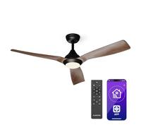 KLARSTEIN Fiji Flow Ventilador de Techo con Luz - Smart App, Mando a Distancia, 6 Velocidades, Modos Verano & Invierno, LED Regulable, 132cm, Nogal