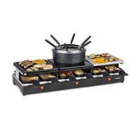 Klarstein Fonduelette XL - Set de Raclette y Fondue 3 en 1, 1650 Vatios, 3 Placas de Parrilla: Metal/Piedra Natural/Crepes, 3 Resistencias Inox Separadas, hasta 12 Personas, Antiadherente, Negro