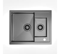 Klarstein Fregadero de acero inoxidable - 1,5cubetas con bandeja,resistente a arañazos y al calor,fácil de limpiar, incluye rebosadero y kit de instalación,61x50 cm,acero inoxidable 304,gris metálico