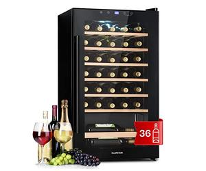 Klarstein Frigorífico para vino y bebidas, frigorífico estrecho de 1 zona, con puerta de cristal, refrigerador para bebidas independiente, frigorífico para vino pequeño, refrigerador de vino con