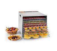 Klarstein Fruit Jerky Pro 10 - Desecadora, Deshidratadora, 10 Pisos, Bandejas extraibles, Temperatura Regulable, 1,5 m² de Superficie, Temporizador, Ventilador, Carcasa de Acero, Plateado