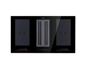 Klarstein Full House - Placa de inducción con extractor de humos integrado, 4 fogones, Conservación del calor, Extracción de 271 m³/h, Temporizador, Mecanismo de bloqueo, Táctil, 90 cm, Negro