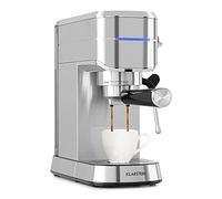 KLARSTEIN Futura - Cafetera Automática Con Tamizador de Café, 1450 W, 20 Bares, Calidad Barista, Thermo-Block, Doble Salida, Espumadera de Leche, Plateado