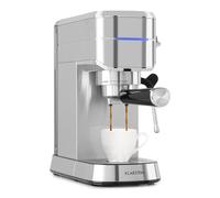 Klarstein Futura Cafetera espresso, cafetera de portafiltro con 1450 W, 20 bar, calidad barista, doble salida, parada de flujo, de portafiltro, función espumador de leche, plata