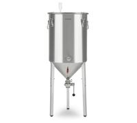 Klarstein Gärkeller Pro XL Fermentador - Hervidor de fermentación cónico, Capacidad 60 L, Para cerveza o vino, Marcas nivel, Válvula drenaje, 3 pies antideslizantes, Acero inoxidable, Asas, Plateado