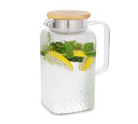 Klarstein GLASWERK Jarra de cristal (1,5L) - Jarra de agua con elegante tapa de Bambú - Jarra de vidrio de borosilicato estable - Jarra de agua con filtro en el pico