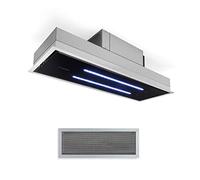 Klarstein High Line Campana extractora de techo - Campana bajo mueble o encastrable, Marco ancho 90 cm, Vidrio satinado, 75 W, 3 niveles potencia, Potencia extracción 410 m³/h, 2 luces led 4 W, Negro