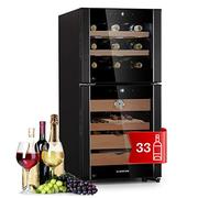 KLARSTEIN Humidor Puros y Vinoteca Capacidad 89 l., para Botellas de Vino y Cerveza, Puerta de Cristal, Nevera Vino para Debajo Encimera, con Caja de Puros para Fumar, Display LED y Termómetro
