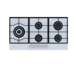 Klarstein Ignito Placa de Gas, 5 Quemadores Sabaf, 3.6kW-1kW, Cristal Templado, Encendido Eléctrico, Apta para Woks, Gas Natural/GLP, 90x5x51cm, Encimera Gas