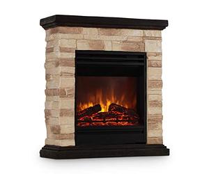 Klarstein Kaprun - Chimenea eléctrica, Chimenea Decorativa, Brillo Regulable, Chimenea electrica Pared, 1800 W, Polietileno, Mando a Distancia, Polystone, Diseño de Piedra simulado, Marrón