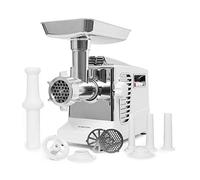 Klarstein Kraftprotz Picadora - Picadora de carne eléctrica, 700 W de potencia, 2 velocidades, Marcha atrás, Cuchilla de acero inoxidable, Gran bandeja de aluminio, Set de accesorios, Blanco