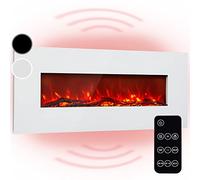 Klarstein Lausanne Long - Chimenea eléctrica, 1600 W, 2 Niveles, Efecto llameante, Ventana de Vidrio endurecido, Chimenea Decorativa, Mando a Distancia, Chimenea electrica Pared, Blanco Floral