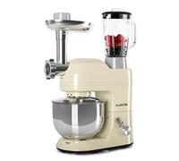 Klarstein Lucia Morena - Robot de cocina universal, Batidora, Amasadora, Picadora, Licuadora, 5 L, Batido planetario, Cabezal Pasta, Recipiente de acero inoxidable, 1200 W, Crema