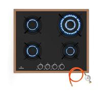 Klarstein Lumiflame Placa de Gas, 4 Quemadores, 8kW, Marco de Cobre y Cristal Templado, Encendido Eléctrico, FFD Seguridad, Compatible GLP y Gas Natural, Soportes Hierro Fundido