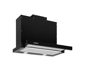 Klarstein Mariana - Extractor de humos plano extraíble, Extracción máx. 500 m³/h, Apto para ventilación y extracción, Potencia 150 W, Iluminación LED, Para montar bajo los muebles, 60 cm, Negro