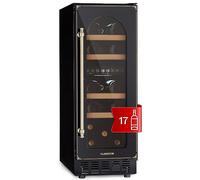 Klarstein Nevera de vino empotrada, pequeña nevera estrecha, 2 zonas, con puerta de cristal, para interior y exterior, caja fuerte de bayas, nevera pequeña con protección UV, 5 - 22 °C, 17 botellas