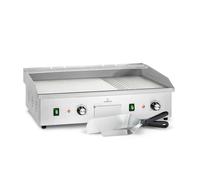 Klarstein Parrilla Eléctrica - Grill de Mesa con Pantalla LED para Balcón e Interior, Acero Inox, Placa Antiadherente Extraíble, Antisalpicaduras, 2 Zonas, 50-300 °C