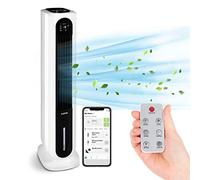 KLARSTEIN Polar Tower Smart Climatizador Evaporativo - 4 en 1: Ventilador, Humidificador & Purificador, Control App & Alexa, Depósito 7L, 3.306 m³/h, Modo Noche, Portátil con Ruedas, Blanco