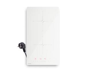 Klarstein PowerGlide Placa Inducción 30cm - 2 Zonas, 3500W Boost, Control Deslizante Táctil, Temporizador, Bloqueo Infantil, Vitrocerámica, Cocina Inducción Compacta, Blanco