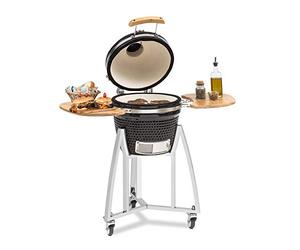 KLARSTEIN Queensize Kamado Barbacoa - para Asar, cocinar a Fuego Lento, ahumar u Hornear, Laterales extraíbles, Materiales: cerámica, Acero Inoxidable y bambú, 0-450 °C, 3 Ruedas, Antracita