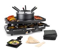 Parrilla raclette y fondue Entrecote 2 en 1 piedra natural 1100W 8 personas posavasos Klarstein