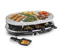 Klarstein Raclette Grill con gran parrilla de interior, Máquina de Raclette de mesa giratoria y ajustable 1500W, 8 sartenes Pequeñas y Rejilla de Piedra, Raclettr de Queso para Cocinar en Casa
