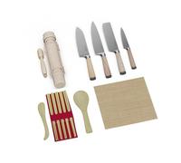 Klarstein Shibui Cuchillo Para Sushi - Kit Sushi Completo 15 Piezas con Cuchillos de Acero Inoxidable, Esterillas de Bambú & Accesorios para Principiantes & Profesionales