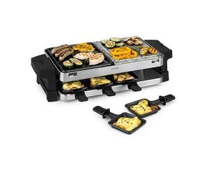 Klarstein Sirloin Grill para raclette, 1500 vatios, 2 en 1: placa de grill de aluminio y placa de piedra natural, Termostato regulable, para 8 personas, Sartenes de raclette de acero