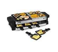 Klarstein Sirloin - Raclette y Fondue, 1500 vatios, 2 en 1: plancha de aluminio y plancha de piedra natural, calefactor de acero inoxidable, termostato regulable, 8 personas, plateado