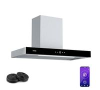Klarstein SmartEdge Campana Extractora - 90cm, 550 m³/h, Eficiencia A+, Control Wifi y Táctil, Led, Silenciosa 34 dB, Acero Inoxidable, Filtro de Carbón, Extractor de Cocina