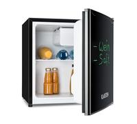 Klarstein Spitzbergen - Frigorífico, clase de eficiencia energética E, compartimento congelador, diseño ZestfulART: Puerta escribible con marcador, 2 compartimentos en la puerta, Negro, 46 L