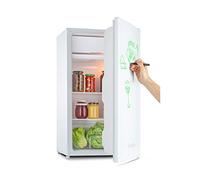 Klarstein Spitzbergen - Frigorífico, clase de eficiencia energética E, compartimento congelador, diseño ZestfulART: Puerta escribible con marcador, 2 compartimentos en la puerta, Negro