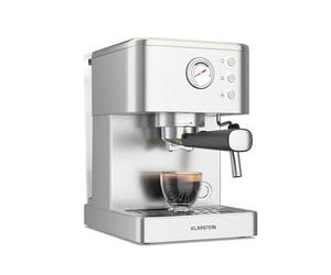KLARSTEIN SteelPresso Cafetera Espresso - 20 Bares, 1350W, Acero Inoxidable, Vaporizador, Depósito 1.5L, Diseño Compacto, Placa Calentadora, Ideal Cocinas Pequeñas